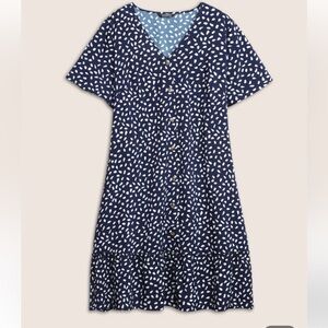 BloomChic Polka Dot Button Detail Flutter Layered Hem Dress